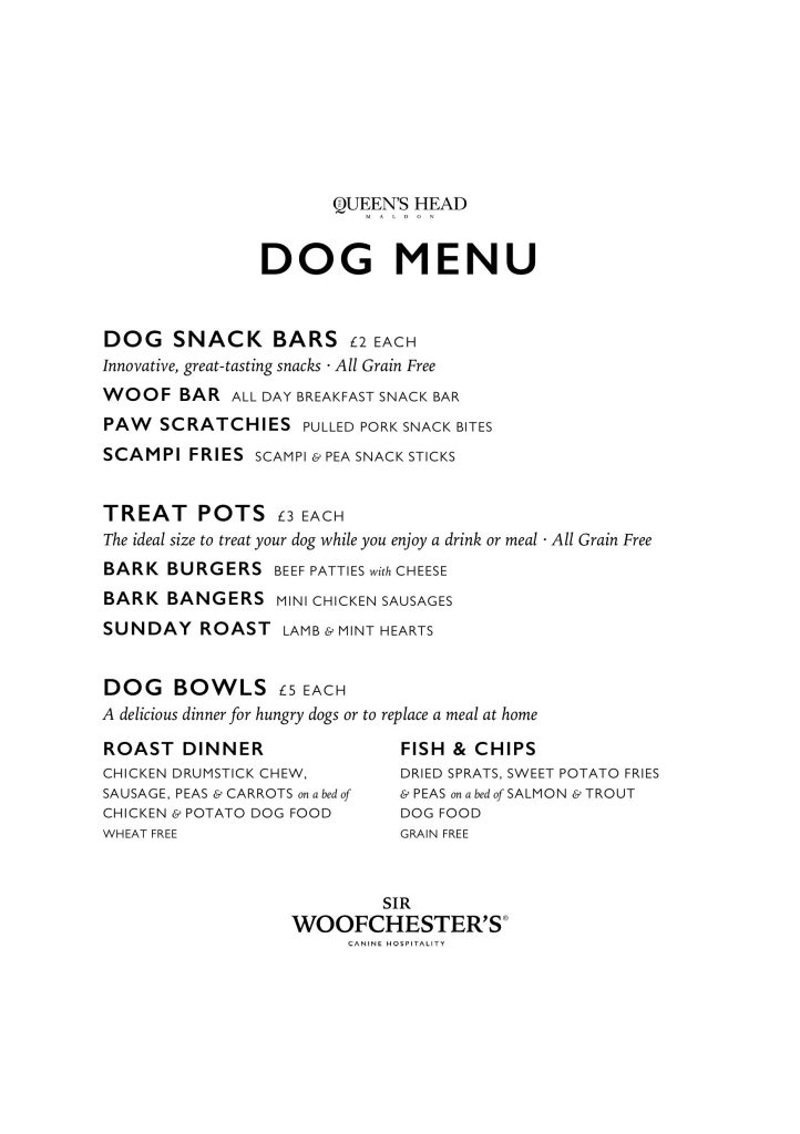 Queens Head Dog Menu